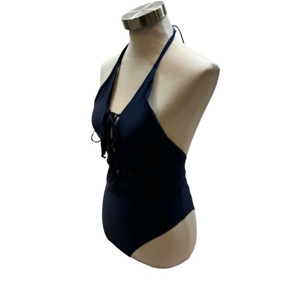 Ladies Aerie Swim Navy Blue Lace Front One Piece Swim Suit Size Medium - Picture 5 of 9